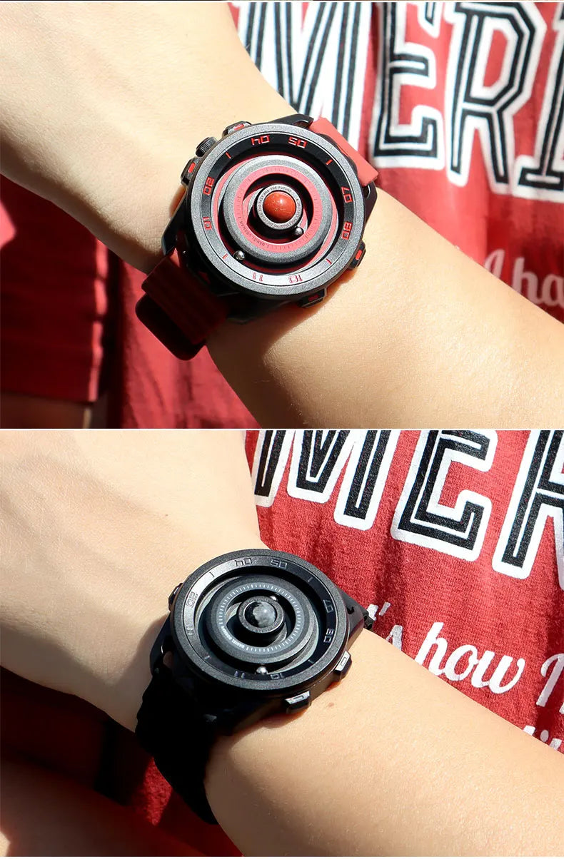 DANIEL GORMAN Red Planet Design Quartz Watch for Men Waterproof Luminous Sport Wristwatch with Magnetic Bead Pointers DG0525Red