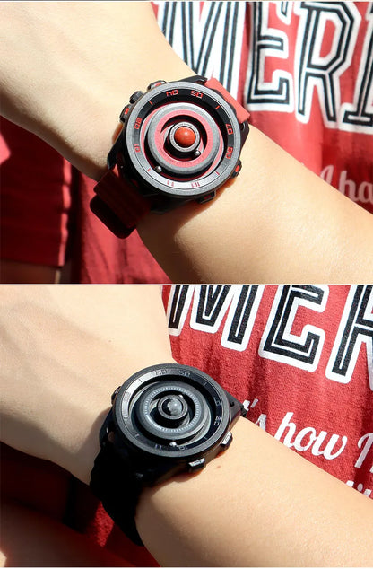 DANIEL GORMAN Red Planet Design Quartz Watch for Men Waterproof Luminous Sport Wristwatch with Magnetic Bead Pointers DG0525Red