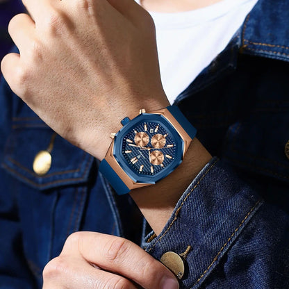 POEDAGAR Business Quartz Men's Wristwatch Chronograph Date Silicone Strap Man Watch Waterproof Military Luminous Watches For Men