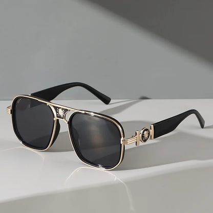 Fashion Super Large Retro Gradient Color Metal Double Bridge Sunglasses, with Snake Head Decoration, Futureist Y2K Style
