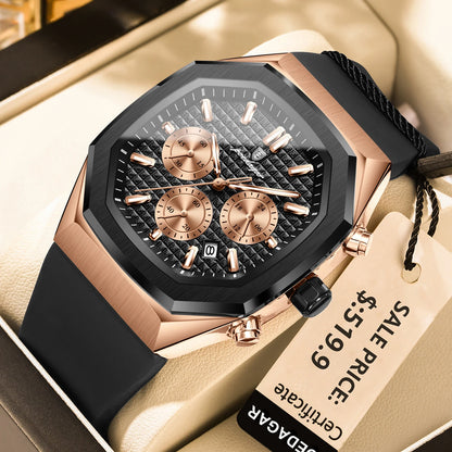 POEDAGAR Business Quartz Men's Wristwatch Chronograph Date Silicone Strap Man Watch Waterproof Military Luminous Watches For Men