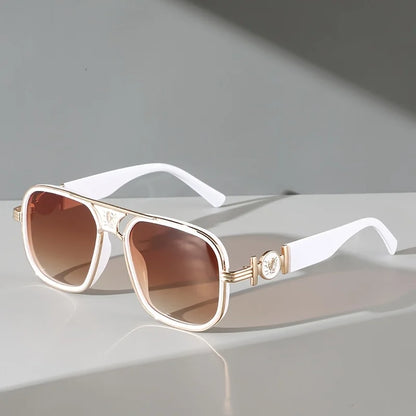Fashion Super Large Retro Gradient Color Metal Double Bridge Sunglasses, with Snake Head Decoration, Futureist Y2K Style