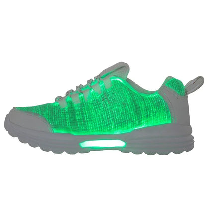 Men Fashion LED Shoes Light Up Sneakers USB Recharging Fiber OPTIC Cloth Elastic Sole Glowing Luminous Flashing Casual Shoes