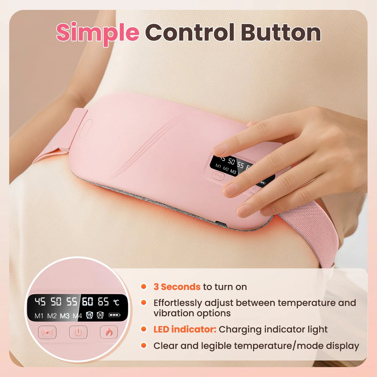 Women’s Period Pain Relief Belt Fast Heating 45-65°C 4 Adjustable Vibration Portable Menstrual Massager for Stomach/Back Pain