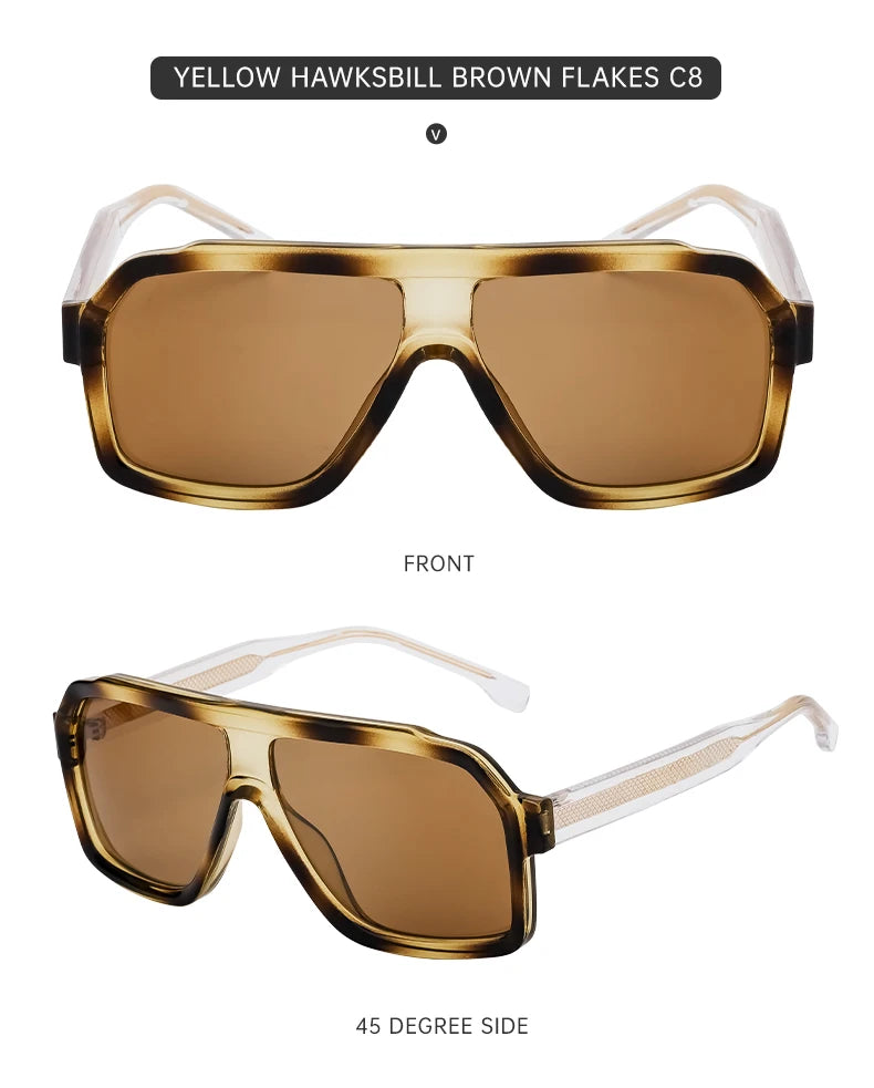 Classic Oversized Square Sunglasses Men 2024 Luxury Brand Trendy Metal Big Frame Goggles Eyewear Stylish Sun Glasses For Ladies