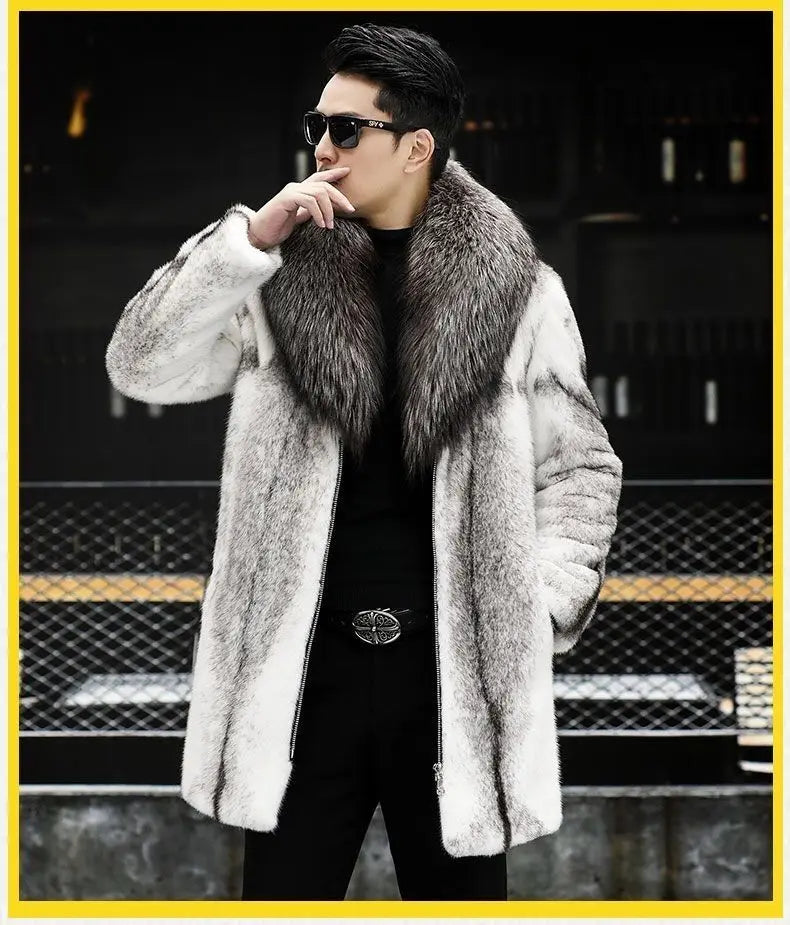 -10 degrees Celsius cold resistant and warm mink fur coat for men's winter imitation raccoon fur collar thickened fur coat