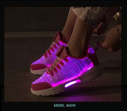 Men Fashion LED Shoes Light Up Sneakers USB Recharging Fiber OPTIC Cloth Elastic Sole Glowing Luminous Flashing Casual Shoes