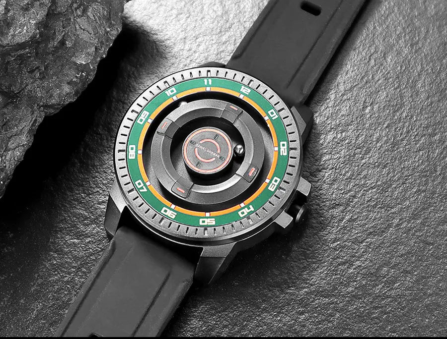 DANIEL GORMAN Magnetic Driven Watch Fashion Waterproof Quartz Watch with Black Silicone Strap Copper Case Beads Pointers DG0221