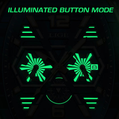 LIGE New Strong Luminous Watch For Men Fashion Military Square Watch Men Sport Chronograph Waterproof Watches Reloj Hombre+BOX