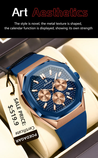 POEDAGAR Business Quartz Men's Wristwatch Chronograph Date Silicone Strap Man Watch Waterproof Military Luminous Watches For Men
