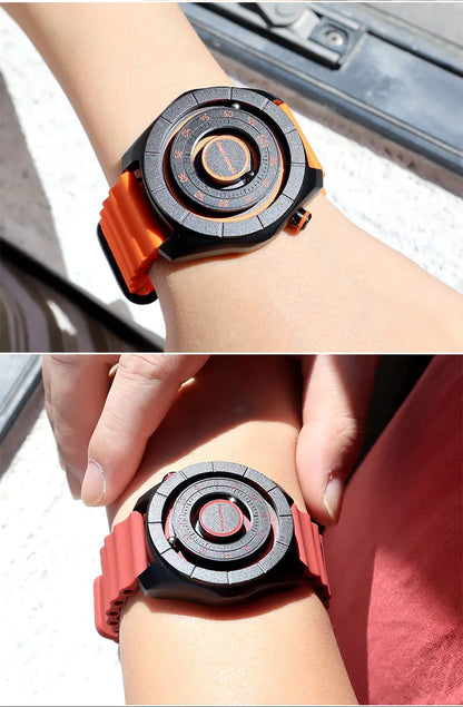 DANIEL GORMAN Magnetic Bead Pointers Quartz Watch for Men Military Sport Waterproof Luminous Wristwatch with Red Strap DG0788