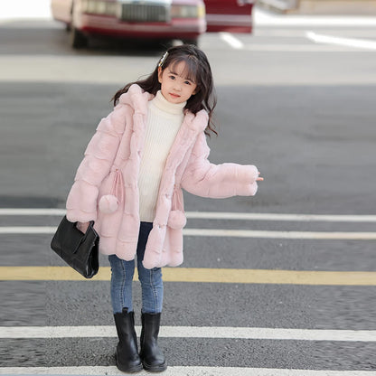 Girls Faux Mink Fur Coat Winter Children Girls Long Sleeve Hooded Christmas Jacket Super Warm  Kids Girls Coat Girls Outerwear