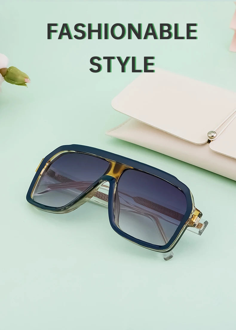 Classic Oversized Square Sunglasses Men 2024 Luxury Brand Trendy Metal Big Frame Goggles Eyewear Stylish Sun Glasses For Ladies