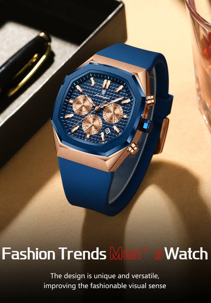 POEDAGAR Business Quartz Men's Wristwatch Chronograph Date Silicone Strap Man Watch Waterproof Military Luminous Watches For Men