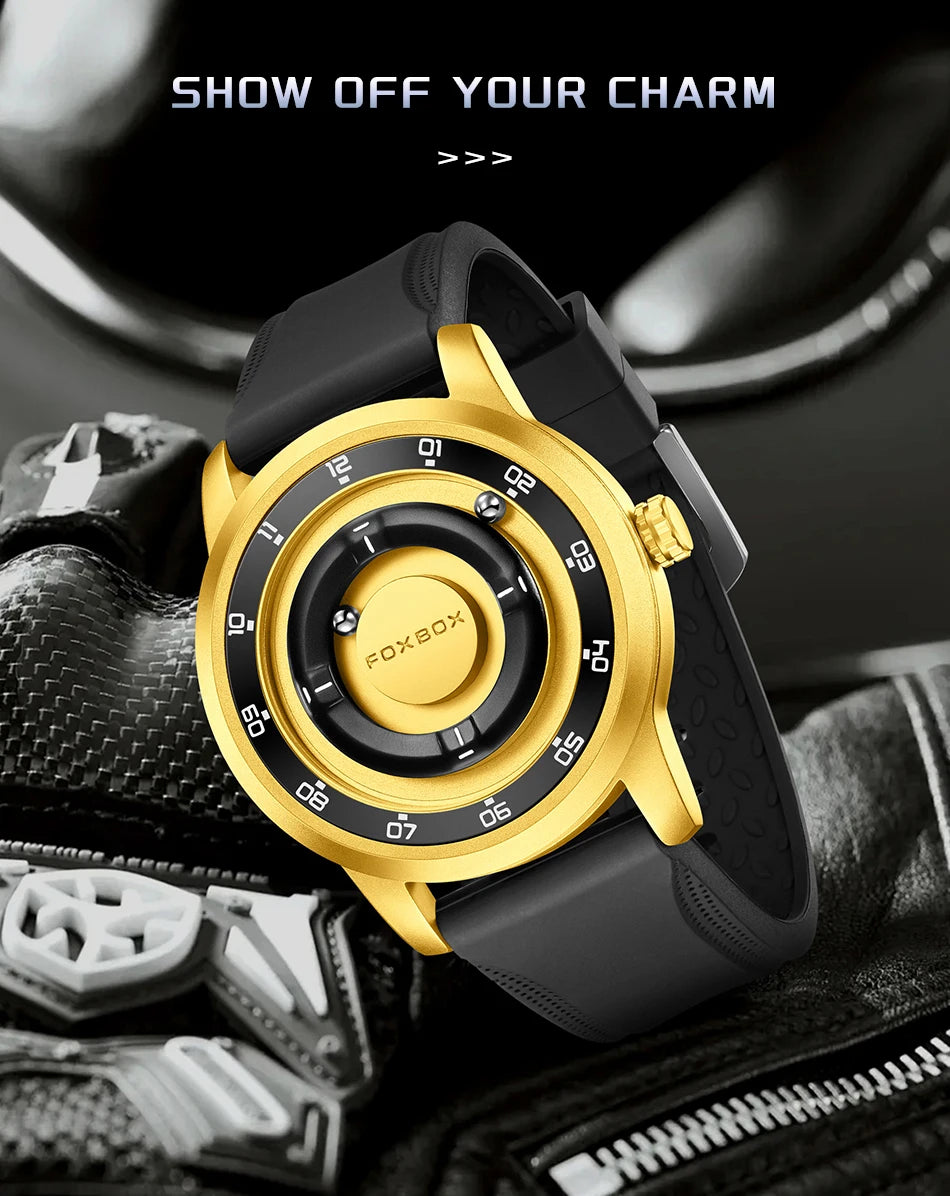 FOXBOX Unique Dial Quartz Man Watch Fashion Casual Sport Silicone Srolling Beads Clock Magnetic Force Waterproof Watches for Men