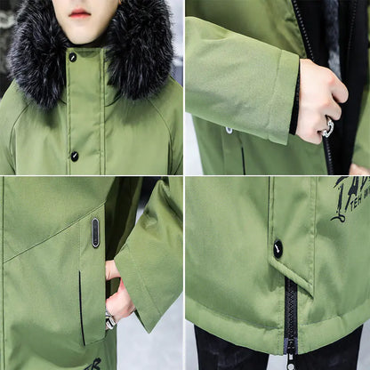 DIMUSI Men's Winter Long Jacket with Classic Fur Lining