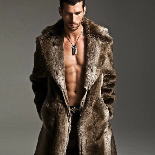 Men's Suit Collar Faux Fur Coat